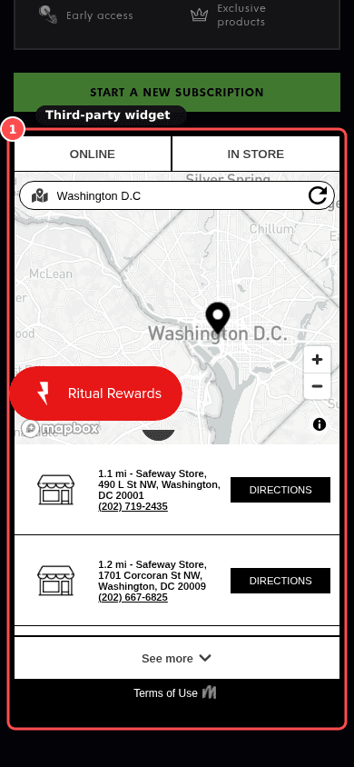 Phone screenshot on deathwishcoffee.com/products/power-surge-coffee, marked to show: Third-party app scripts are under control
